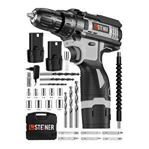 Alman Turbo Profesyonel 128 Vf 10 Ah Otomatik Korumalı Metal Şanzuman Çift Akülü Şarjlı Matkap + Set