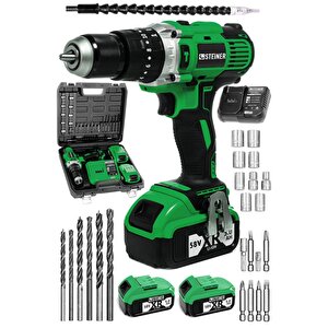 Germany Technology Darbeli 13mm 58 V 5 Ah Çift Xr Akülü Şarjlı Vidalama Matkap Yeşil + Set