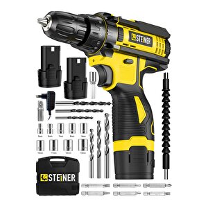 Alman Turbo Profesyonel 128 Vf 10 Ah Otomatik Korumalı Metal Şanzuman Çift Akülü Şarjlı Matkap + Set
