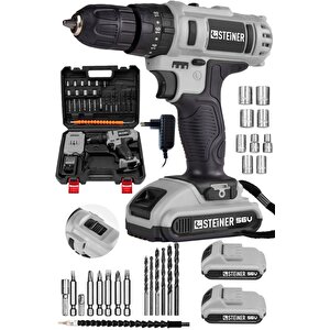Germany Technology Darbeli 56 V 5 Ah Bakır Sargılı Çift Akülü Şarjlı Vidalama Matkap Gri Set