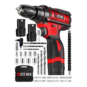 Alman Turbo Profesyonel 128 Vf 10 Ah Otomatik Korumalı Metal Şanzuman Çift Akülü Şarjlı Matkap + Set