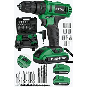 Germany Technology Darbeli 56 V 5 Ah Bakır Sargılı Çift Akülü Şarjlı Vidalama Matkap Yeşil