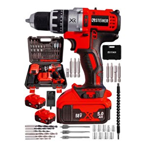 Germany Technology Darbeli 58 V 5 Ah Red Xr Li-ion Çift Akülü Şarjlı Vidalama Matkap Pro Set