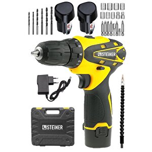 Germany Technology 32 V Darbesiz Metal Şanzıman Çift Akülü Şarjlı Vidalama Matkap Sarı + Set