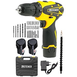 Germany Technology 32 V Darbesiz Metal Şanzıman Çift Akülü Şarjlı Vidalama Matkap Sarı + Set