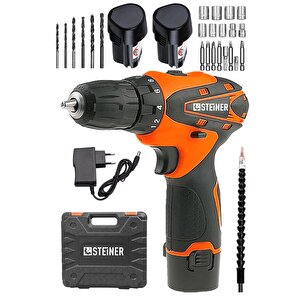 Germany Technology 36 V Metal Şanzıman Çift Akülü Şarjlı Vidalama Matkap + 24 Parça Set