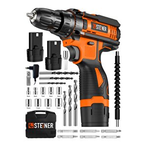 Alman Turbo Profesyonel 128 Vf 10 Ah Otomatik Korumalı Metal Şanzuman Çift Akülü Şarjlı Matkap + Set