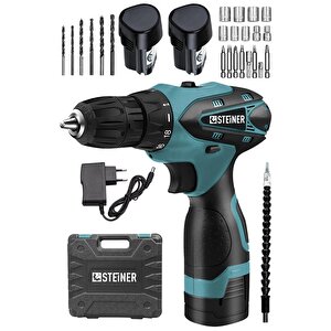 Germany Technology 36 V Metal Şanzıman Çift Akülü Şarjlı Vidalama Matkap + 24 Parça Set Mavi