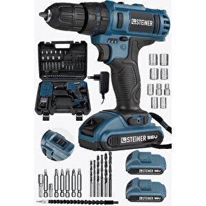 Germany Technology Darbeli 56 V 5 Ah Bakır Sargılı Çift Akülü Şarjlı Vidalama Matkap Darkblu