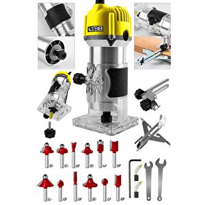 Alman 3000 Watt 6 Kademe Devir Ayarlı Formika Traşlama Freze Makinesi 6 Mm Pens + 12 Adet Uç