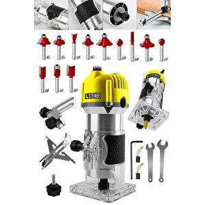 Alman 3000 Watt 6 Kademe Devir Ayarlı Formika Traşlama Freze Makinesi 6 Mm Pens + 12 Adet Uç