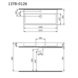 Milano Tezgah Üstü Lavabo 100 Cm Parlak Beyaz 1378-001-0126