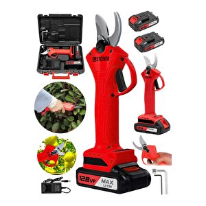 Alman 128 Vf 10 Ah Profesyonel Çift Akülü Bağ Makası Dal Budama Kesme Makası Makinesi Çantalı Kırmız