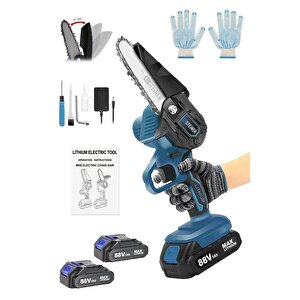 Alman 88 V 5 Ah Çift Akülü Dal Kesme Budama Testere Bıçkı Makinesi Çantalı 10 Cm Palalı