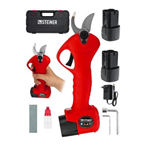 Alman 128 Vf 10 Ah Kömürsüz Motor Akülü Bağ Makası Dal Budama Kesme Makası Makinesi Çantalı Kırmızı