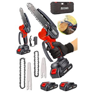 Alman 148 Vf 10 Ah %100 Kömürsüz Motor Akülü Dal Kesme Budama Testere Bıçkı Makinesi 15 Cm Kırmızı