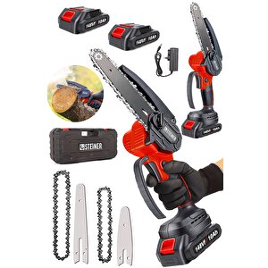 Alman 148 Vf 10 Ah %100 Kömürsüz Motor Akülü Dal Kesme Budama Testere Bıçkı Makinesi 15 Cm Kırmızı