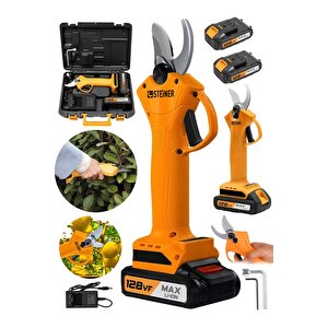 Alman 128 Vf 10ah Profesyonel Çift Akülü Bağ Makası Dal Budama Kesme Makası Makinesi Çantalı Turuncu