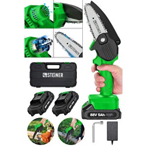 Alman Pro 88 V 5 Ah ( Çift Akülü ) Dal Budama Kesme Testere Bıçkı Makinesi Çantalı 10 Cm Pala