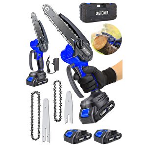 Alman 148 Vf 10 Ah %100 Kömürsüz Motor Akülü Dal Kesme Budama Testere Bıçkı Makinesi 15 Cm Mavi