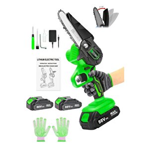 Alman 88 V 5 Ah Çift Akülü Dal Kesme 10 Cm Palalı Budama Testere Bıçkı Makinesi Çantalı