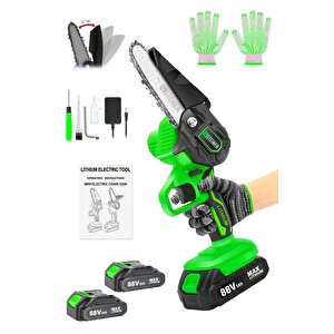 Alman 88 V 5 Ah Çift Akülü Dal Kesme 10 Cm Palalı Budama Testere Bıçkı Makinesi Çantalı