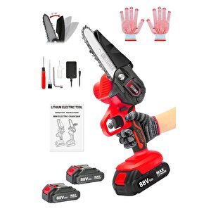 Alman 88 V 5 Ah Çift Akülü Dal Kesme 10 Cm Palalı Budama Testere Bıçkı Makinesi Çantalı