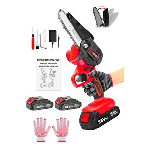 Alman 88 V 5 Ah Çift Akülü Dal Kesme 10 Cm Palalı Budama Testere Bıçkı Makinesi Çantalı