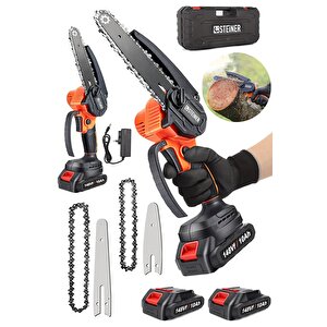 Alman 148 Vf 10 Ah %100 Kömürsüz Motor Akülü Dal Kesme Budama Testere Bıçkı Makinesi 15 Cm Turuncu