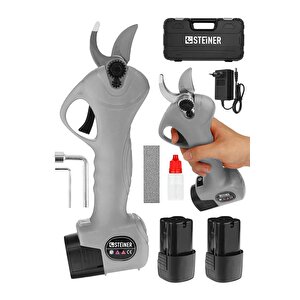Alman 128 Vf 10 Ah Kömürsüz Motor Akülü Bağ Makası Dal Budama Kesme Makası Makinesi Çantalı Gri