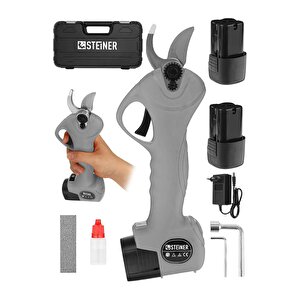 Alman 128 Vf 10 Ah Kömürsüz Motor Akülü Bağ Makası Dal Budama Kesme Makası Makinesi Çantalı Gri