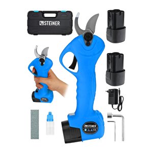 Alman 128 Vf 10 Ah Kömürsüz Motor Akülü Bağ Makası Dal Budama Kesme Makası Makinesi Çantalı Mavi