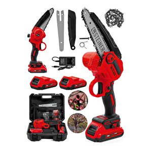Alman 198 Vf 10 Ah 25 Cm Bakır Sargılı Akülü Dal Kesme Budama Testere Bıçkı Makinesi Kırmızı
