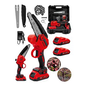 Alman 198 Vf 10 Ah 25 Cm Bakır Sargılı Akülü Dal Kesme Budama Testere Bıçkı Makinesi Kırmızı