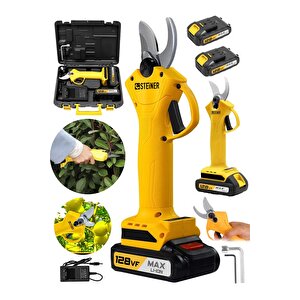 Alman 128 Vf 10 Ah Profesyonel Çift Akülü Bağ Makası Dal Budama Kesme Makası Makinesi Çantalı Sarı