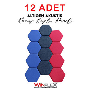 12 Adet Altigen Akusti̇k Kumaş Kapli Panel-(17x20cm)