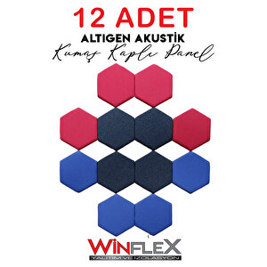 12 Adet Altigen Akusti̇k Kumaş Kapli Panel-(17x20cm)