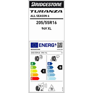 205/55r16 94v Xl Turanza All Season 6 C-b-70 4 Mevsim Oto Lastiği (üretim Yılı: 2025)