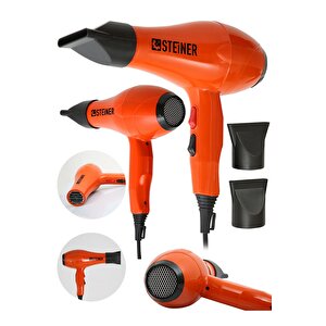 3400 W Profesyonel Saç Kurutma Makinesi Fön Makinesi Ac Motor Ms-9001 Turuncu + 2 Adet Başlık