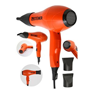3400 W Profesyonel Saç Kurutma Makinesi Fön Makinesi Ac Motor Ms-9001 Turuncu + 2 Adet Başlık
