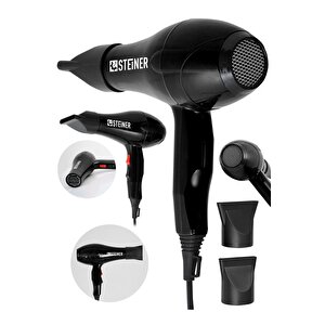 Alman 3600 Watt Profesyonel Saç Kurutma Makinesi Fön Makinesi Ac Motor Ms-9001 Siyah + 2 Adet Başlık