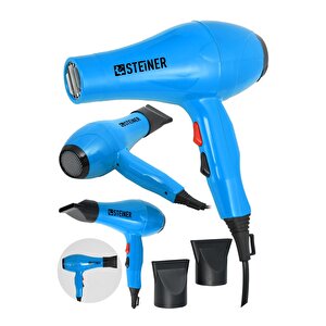Alman 3400 Watt Profesyonel Saç Kurutma Makinesi Fön Makinesi Ac Motor Ms-9001 Mavi + 2 Adet Başlık