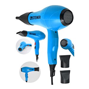 Alman 3400 Watt Profesyonel Saç Kurutma Makinesi Fön Makinesi Ac Motor Ms-9001 Mavi + 2 Adet Başlık