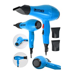 Alman 3800 Watt Profesyonel Saç Kurutma Makinesi Fön Makinesi Ac Motor Ms-9001 Mavi + 2 Adet Başlık