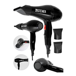 Alman 3800 Watt Profesyonel Saç Kurutma Makinesi Fön Makinesi Ac Motor Ms-9001 Siyah + 2 Adet Başlık