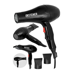 Alman 3800 Watt Profesyonel Saç Kurutma Makinesi Fön Makinesi Ac Motor Ms-9001 Siyah + 2 Adet Başlık