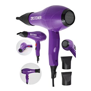 Alman 3600 Watt Profesyonel Saç Kurutma Makinesi Fön Makinesi Ac Motor Ms-9001 Mor + 2 Adet Başlık