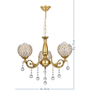 Pırıltı 3 Lü Avize Gold (taşlı Şapkalı)