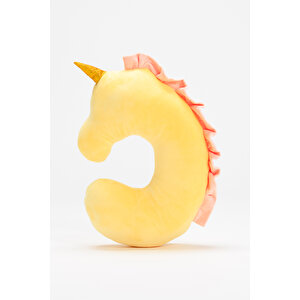 Unicorn Karakterli Simli Nakışlı Eğlenceli Boyun Sırt Yastığı Sarı 31 X 27 X 9 Cm
