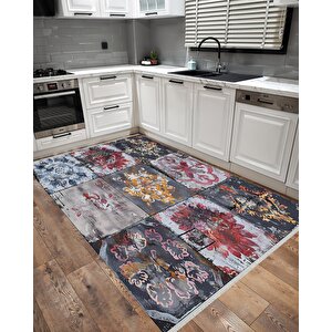 Pamuk Dokuma Taban Halı – Siyah; Gri; Kırmızı; Sarı; Pembe – Patchwork Ve Floral Desen, Makinede Yıkanabilir, Kolay Temizlenebilir, Toz Ve Tüy Tutmaz, Kaymaz, Evcil Hayvan Dostu 200x270 cm